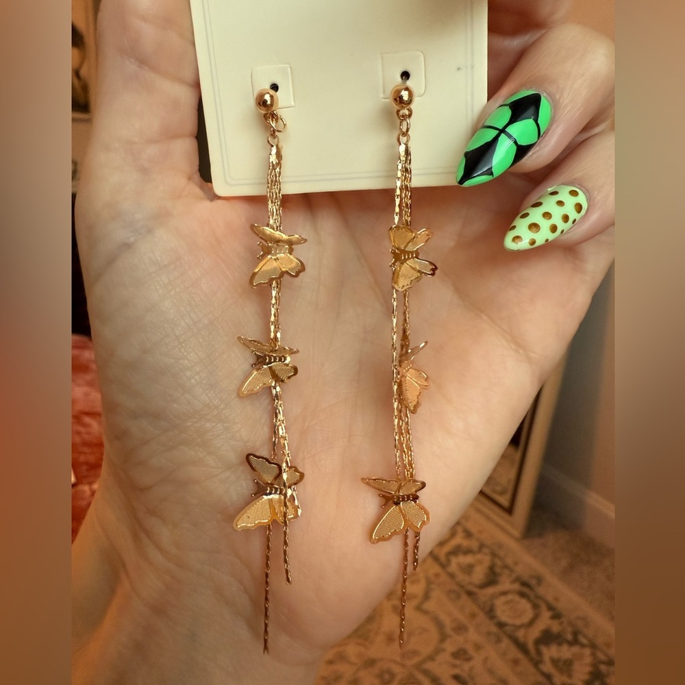 Gold Butterfly Drop Dangle Earrings